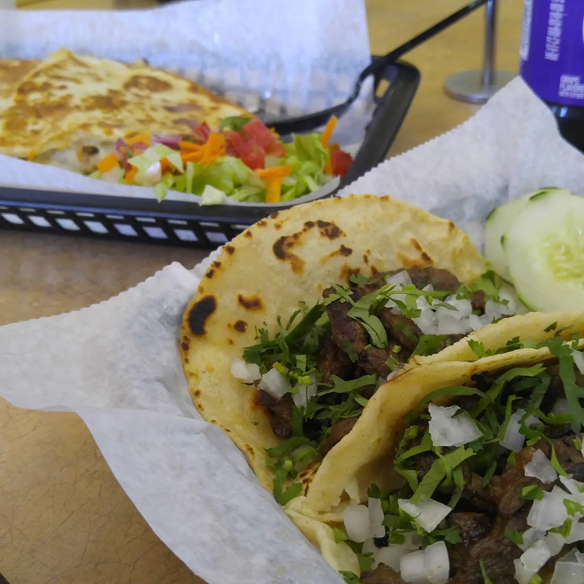 Steak Tacos and Chicken Quesadilla