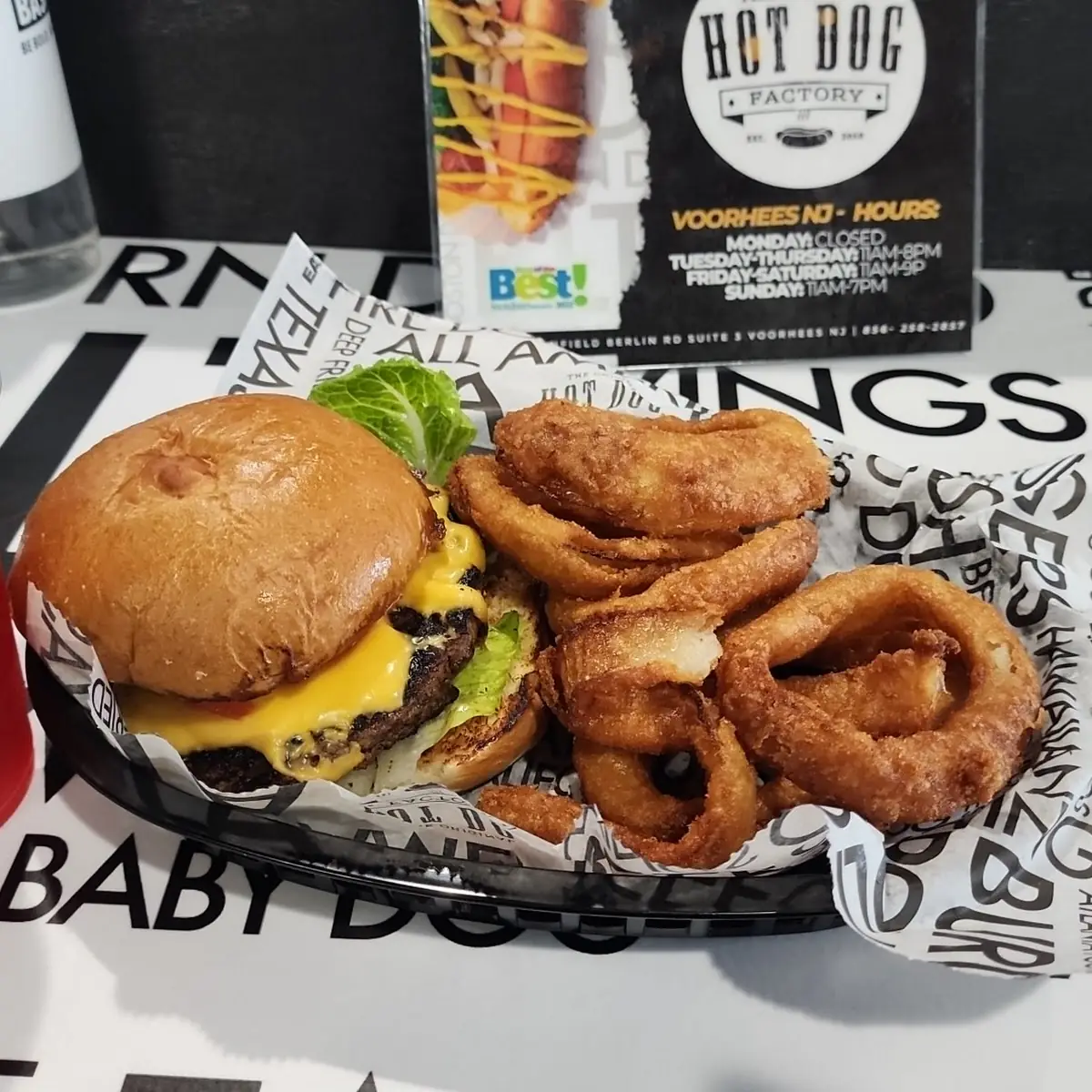Hamburger and Onion Rings