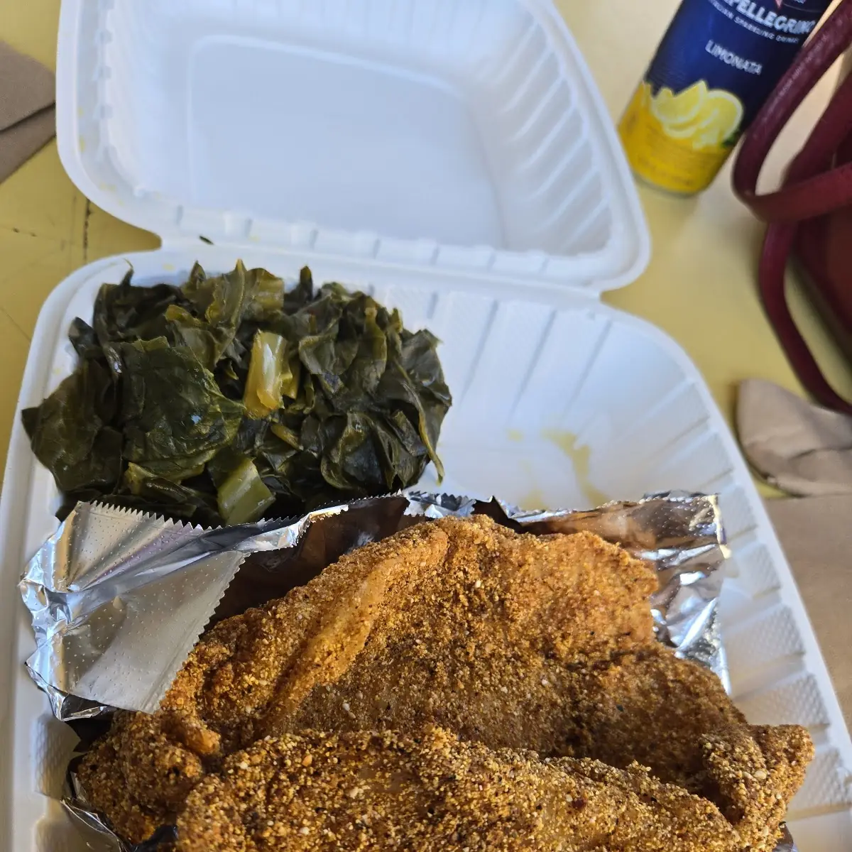 Fried Fish Greens Mac N Cheese