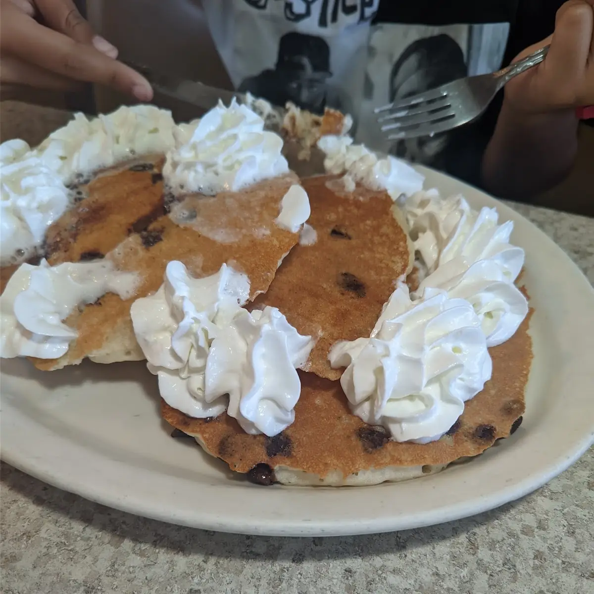 Chocolate Chip Pancakes with Whipped Cream