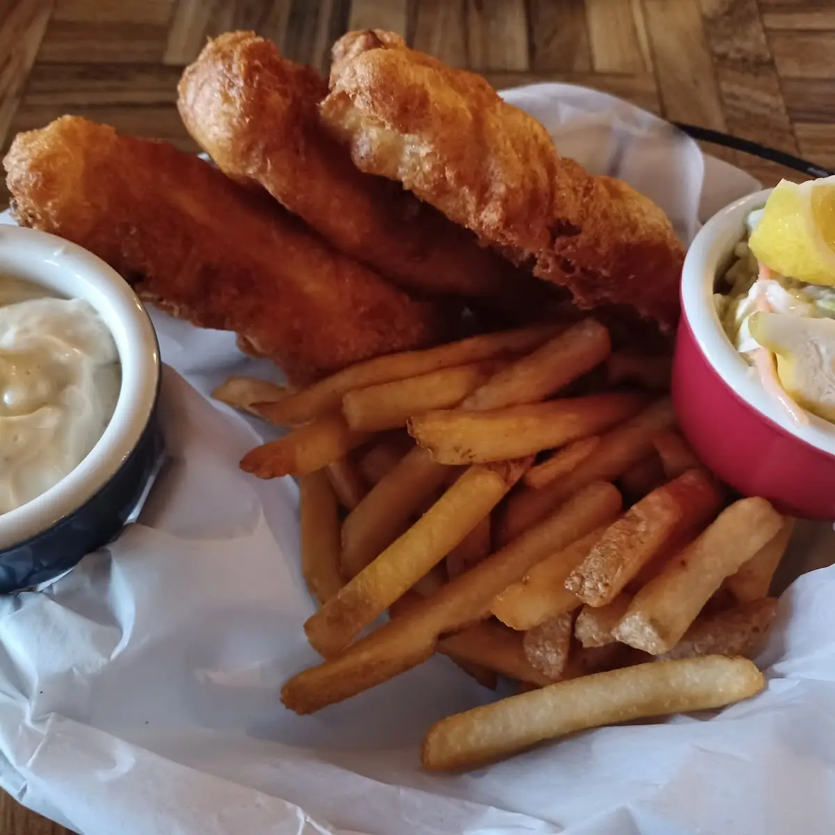 Fried Fish Chips and Coleslaw