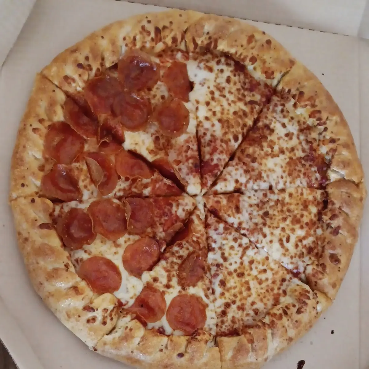 Half Pepperoni Half Cheese Stuffed Crust