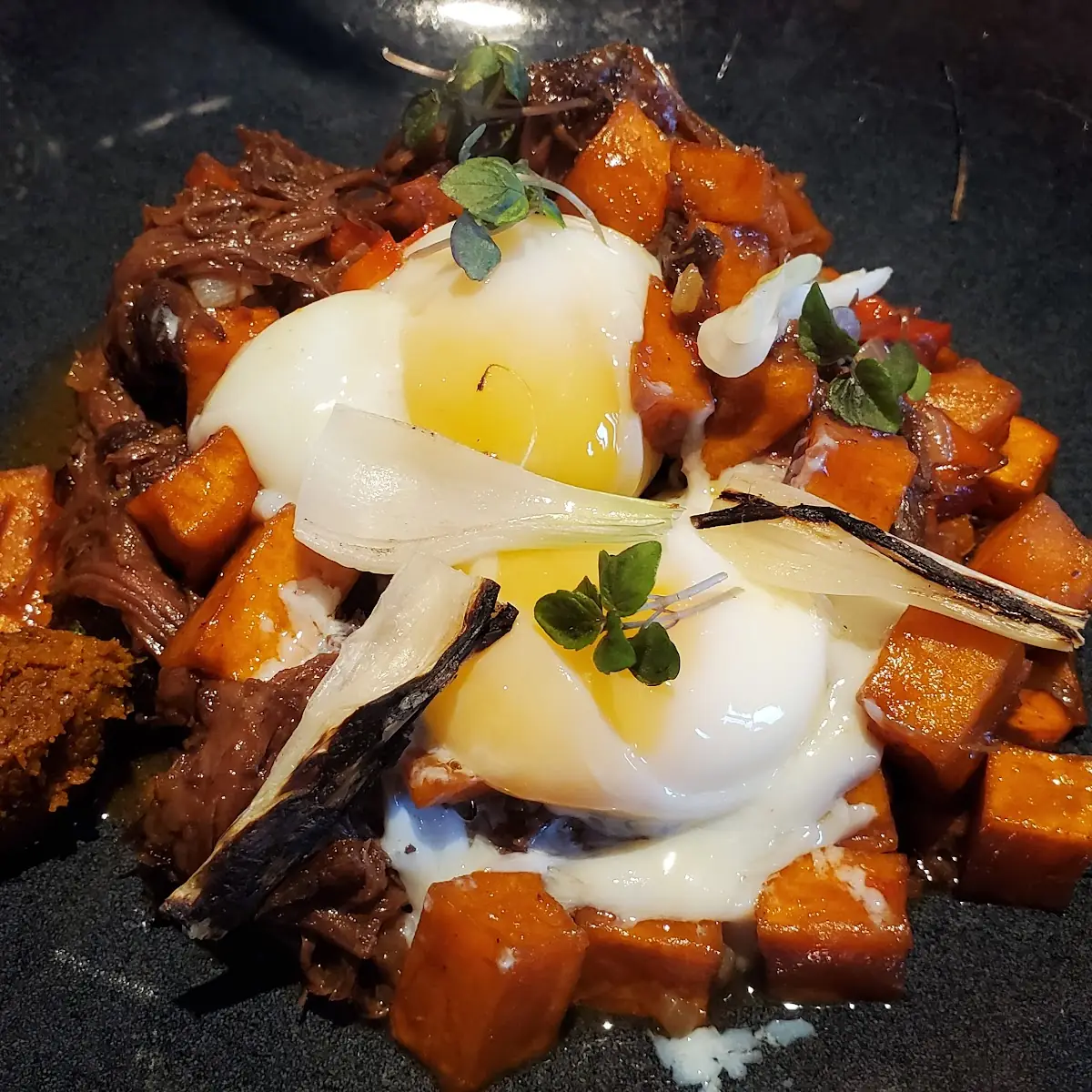 Short Rib Hash with Poached Eggs