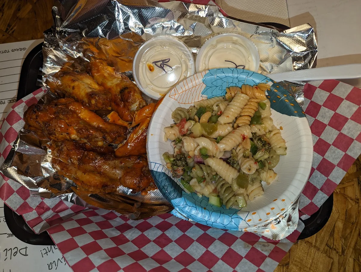 Chicken Wings and Pasta Salad