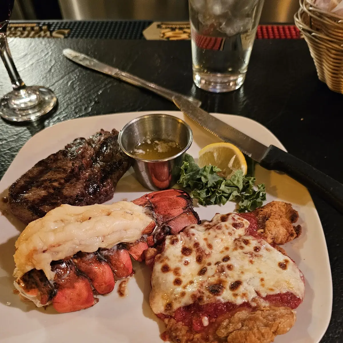 Lobster Tail Steak & Chicken Parmesan