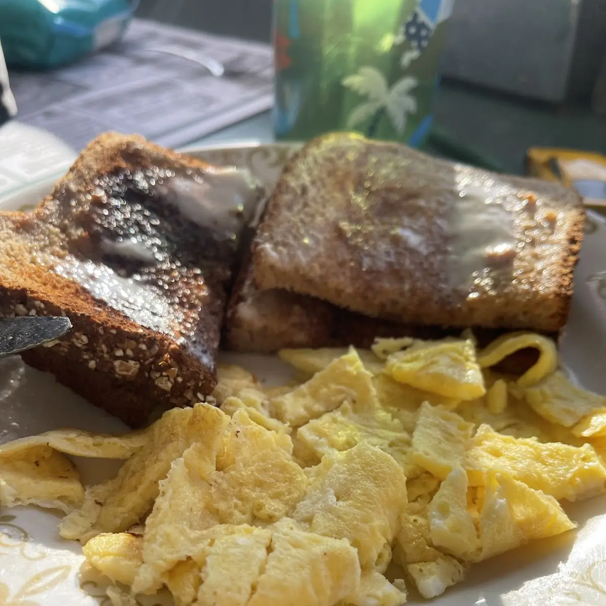 Scrambled Eggs with Buttered What Toast