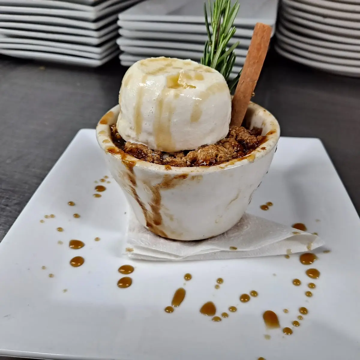 Crumble with Vanilla Ice Cream on Top