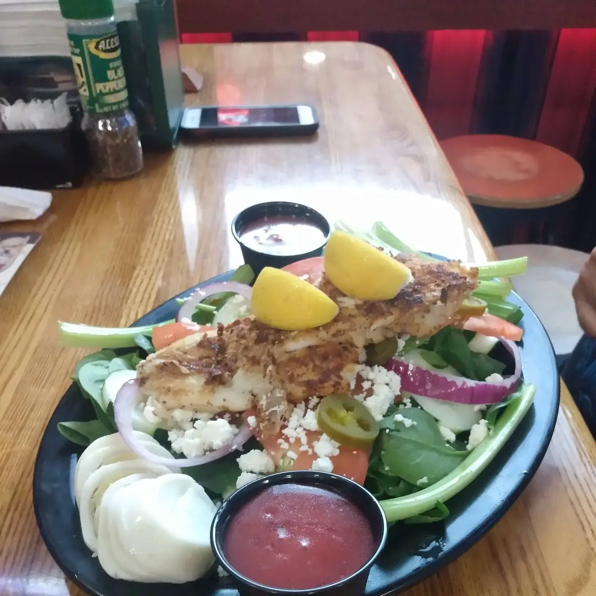Spinach Salad with Blackened Fish