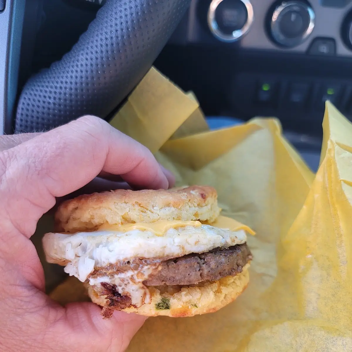 Sausage Egg and Cheese on a Jalapeno Biscuit