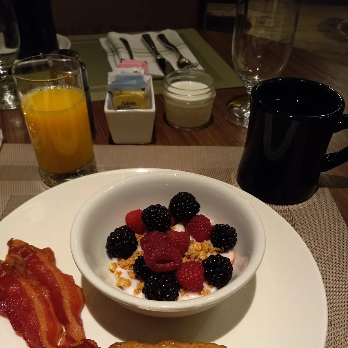 Bacon Sausage Fruit with Granola