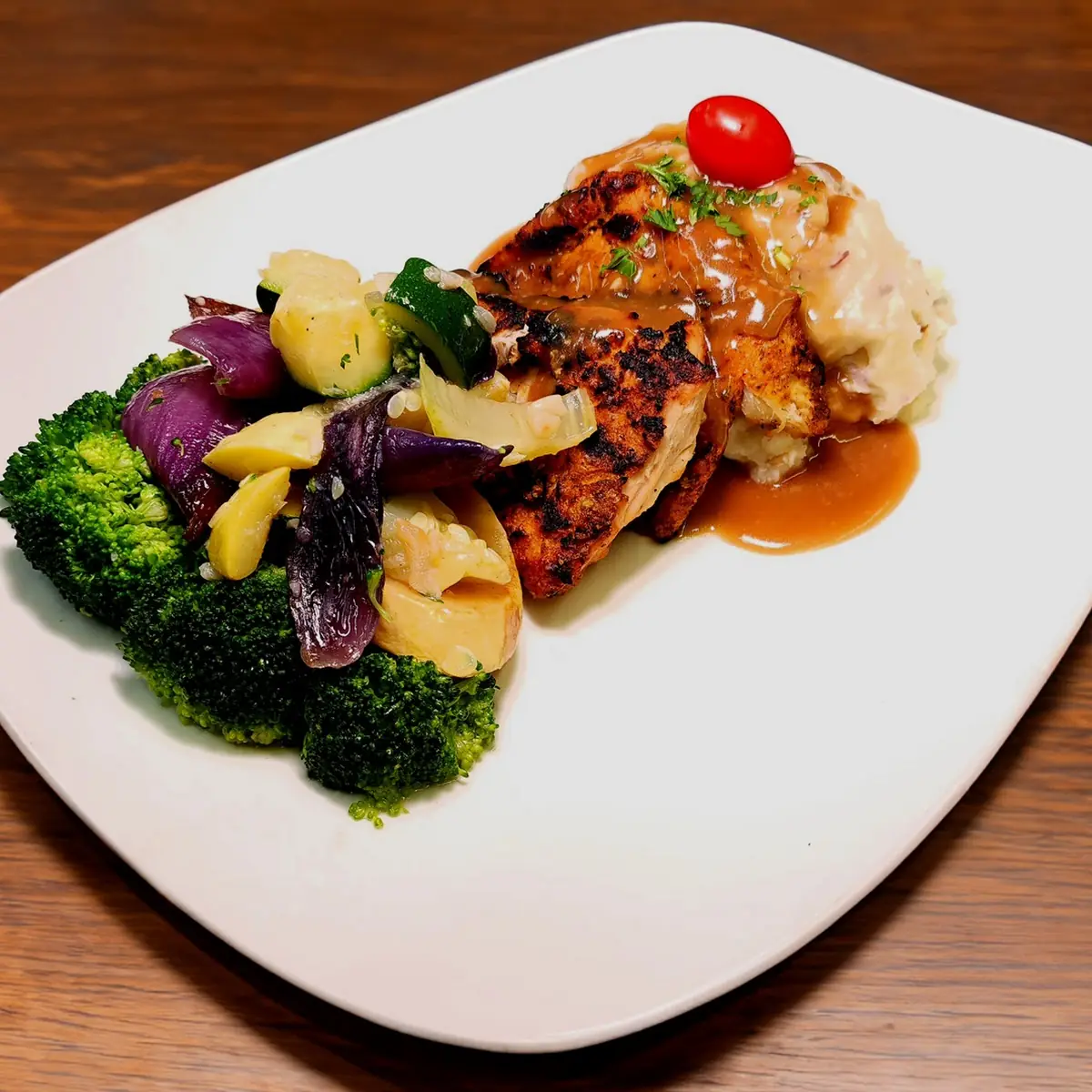 BBQ Chicken Tips with Sauteed Broccoli