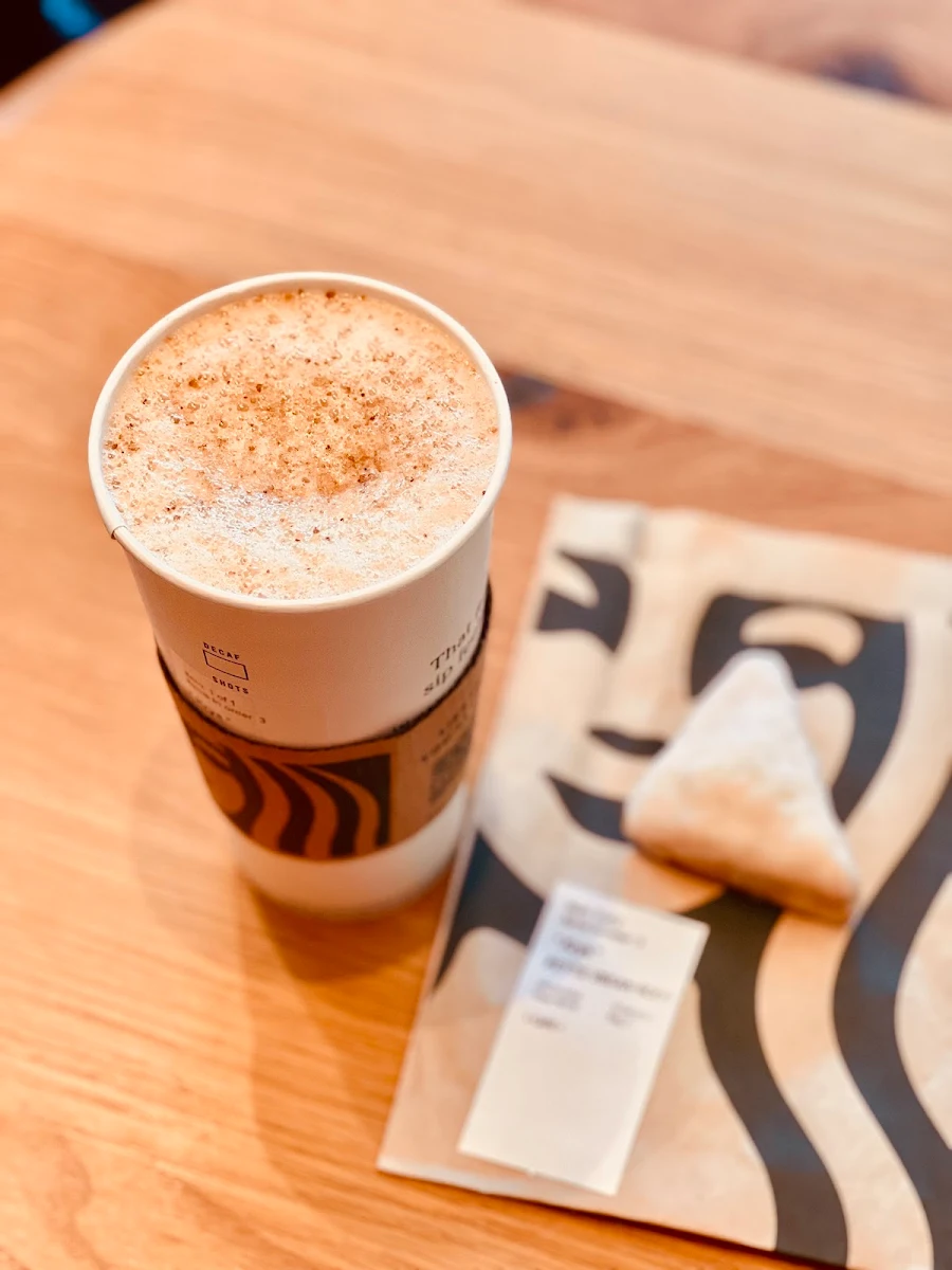 Pecan Oat Milk Latte and Vanilla Bean Scone