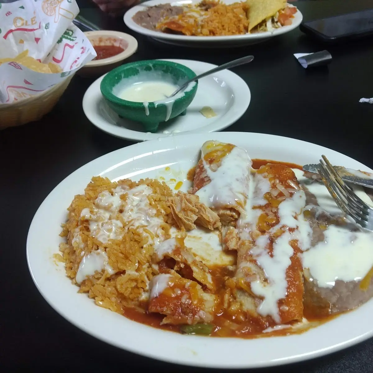 Chicken Enchiladas Rice and Beans