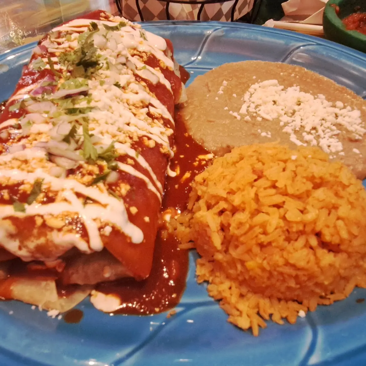 Green Chile Burrito Rice and Beans