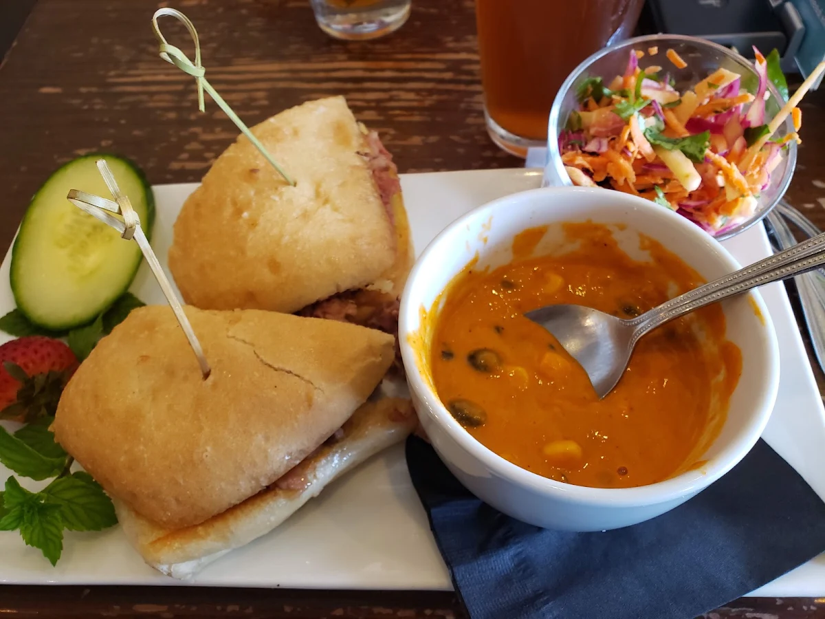 Pulled Pork Sandwich w Appleslaw and Chicken Enchilada Soup