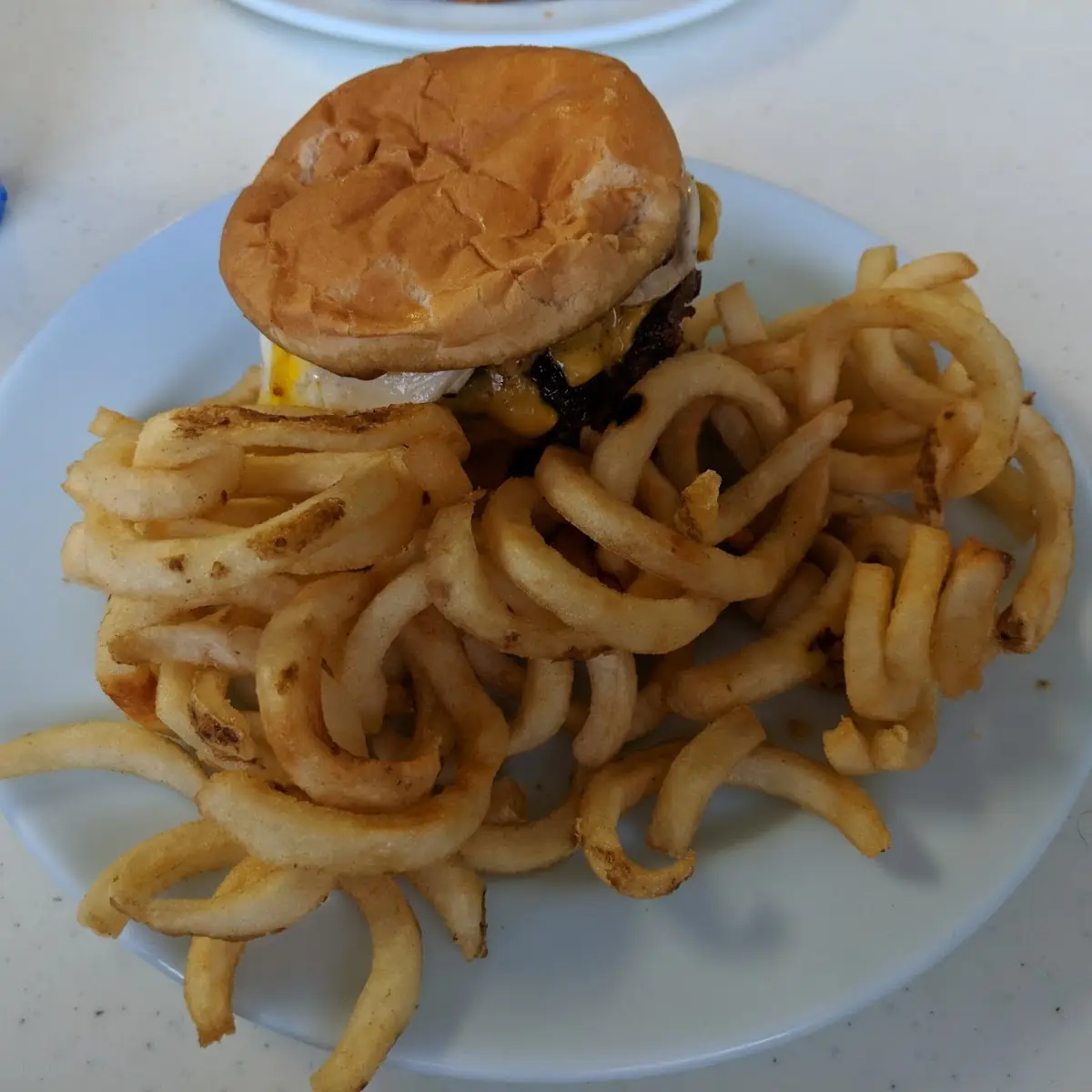 Double Cheeseburger with Egg Fried and Curly Fries