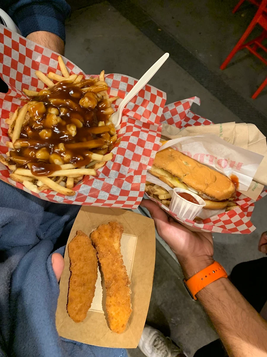 Poutine Hotdog Chicken Tenders, Eats at the Pier at Westminster Pier Park. Open late spring/summer on good weather days. Menu: newwestcity.ca/food