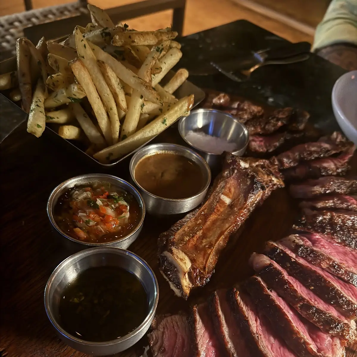 Sliced Steak with Side Sauces