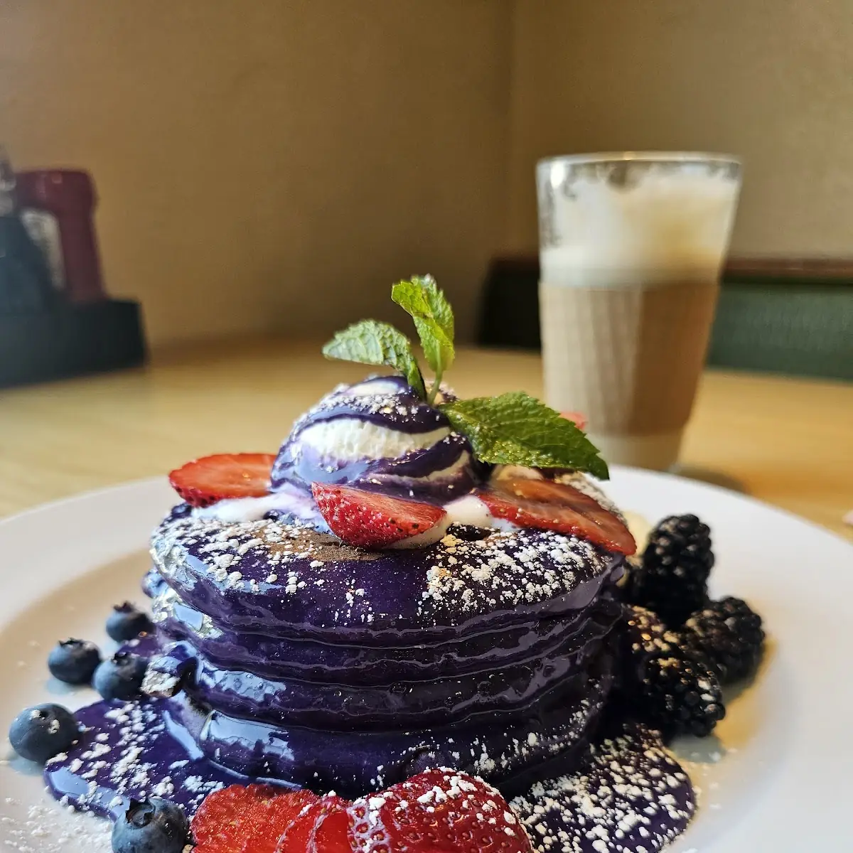 Ube Pancakes with Fresh Fruit