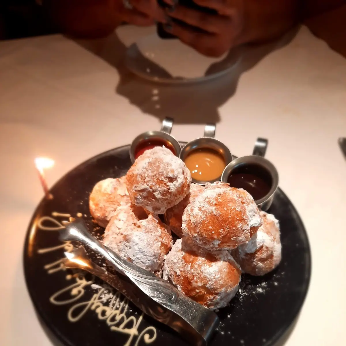 Powdered Donuts with Dipping Sauces