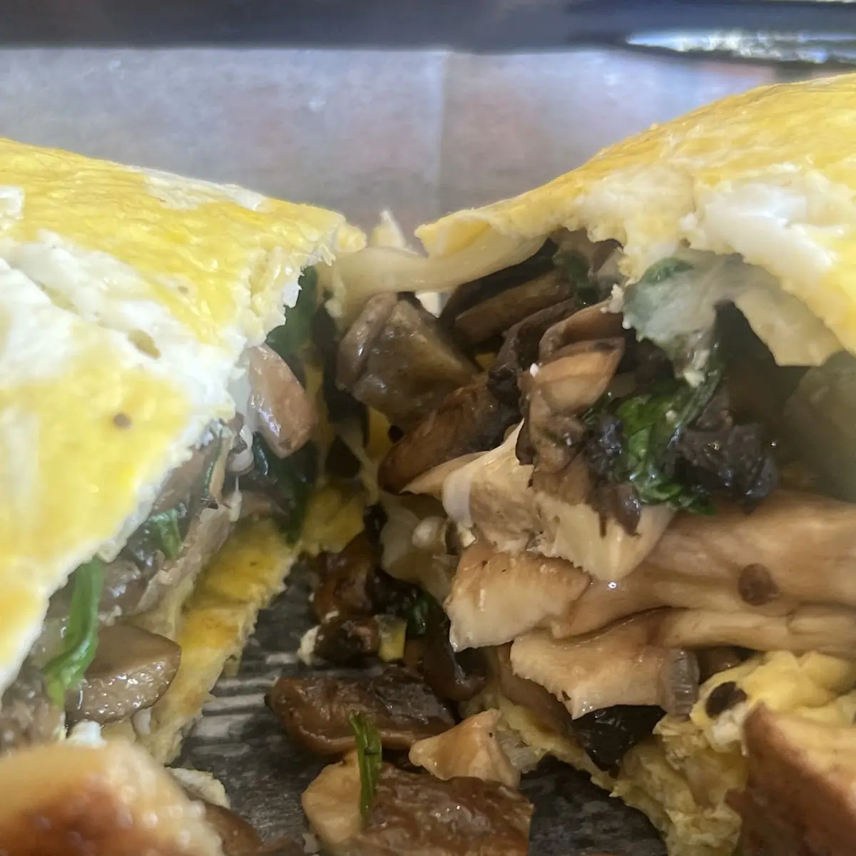 Omelet with Mushrooms Spinach and Pepper Jack Cheese