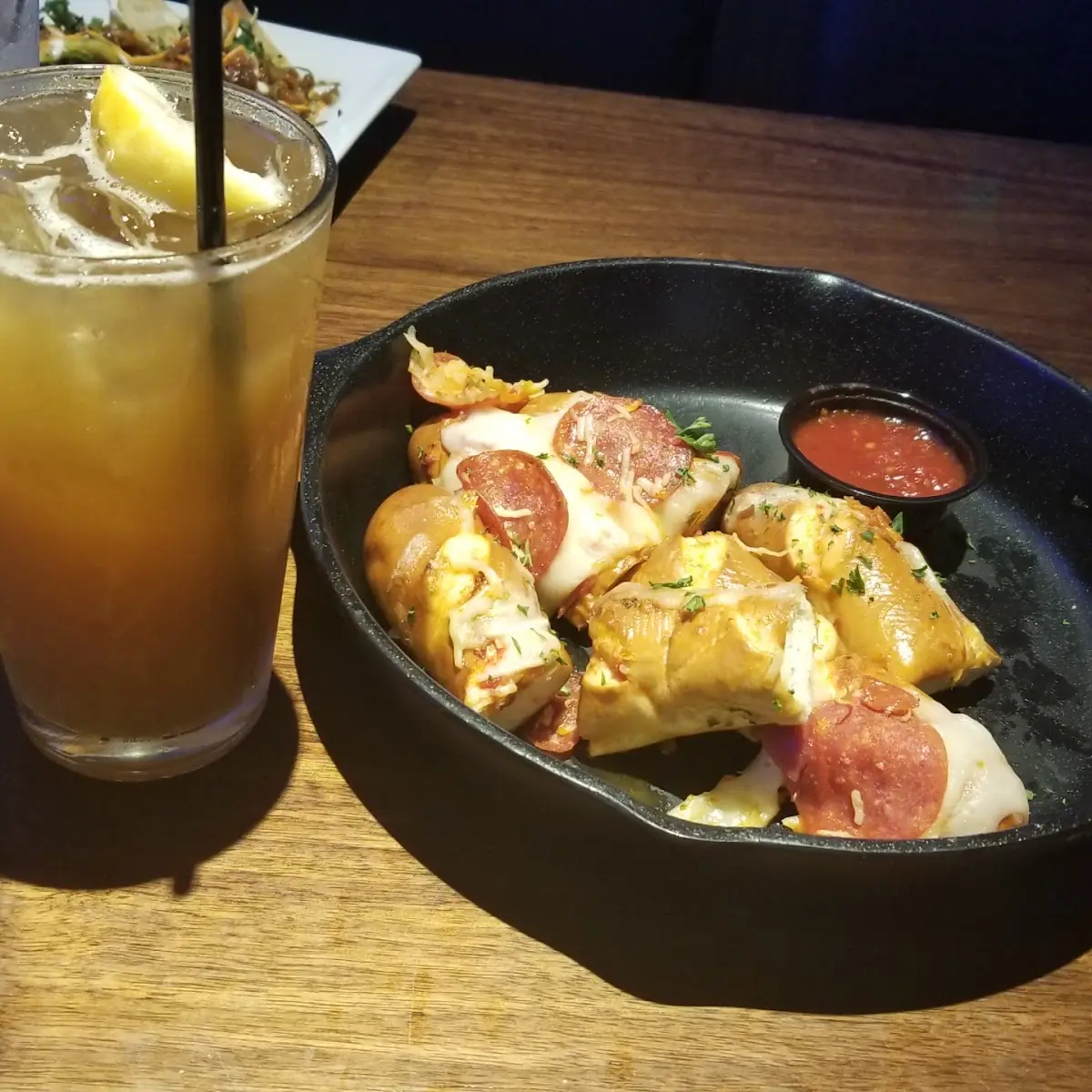 Long Island Iced Tea and Pepperoni Pretzel Sticks