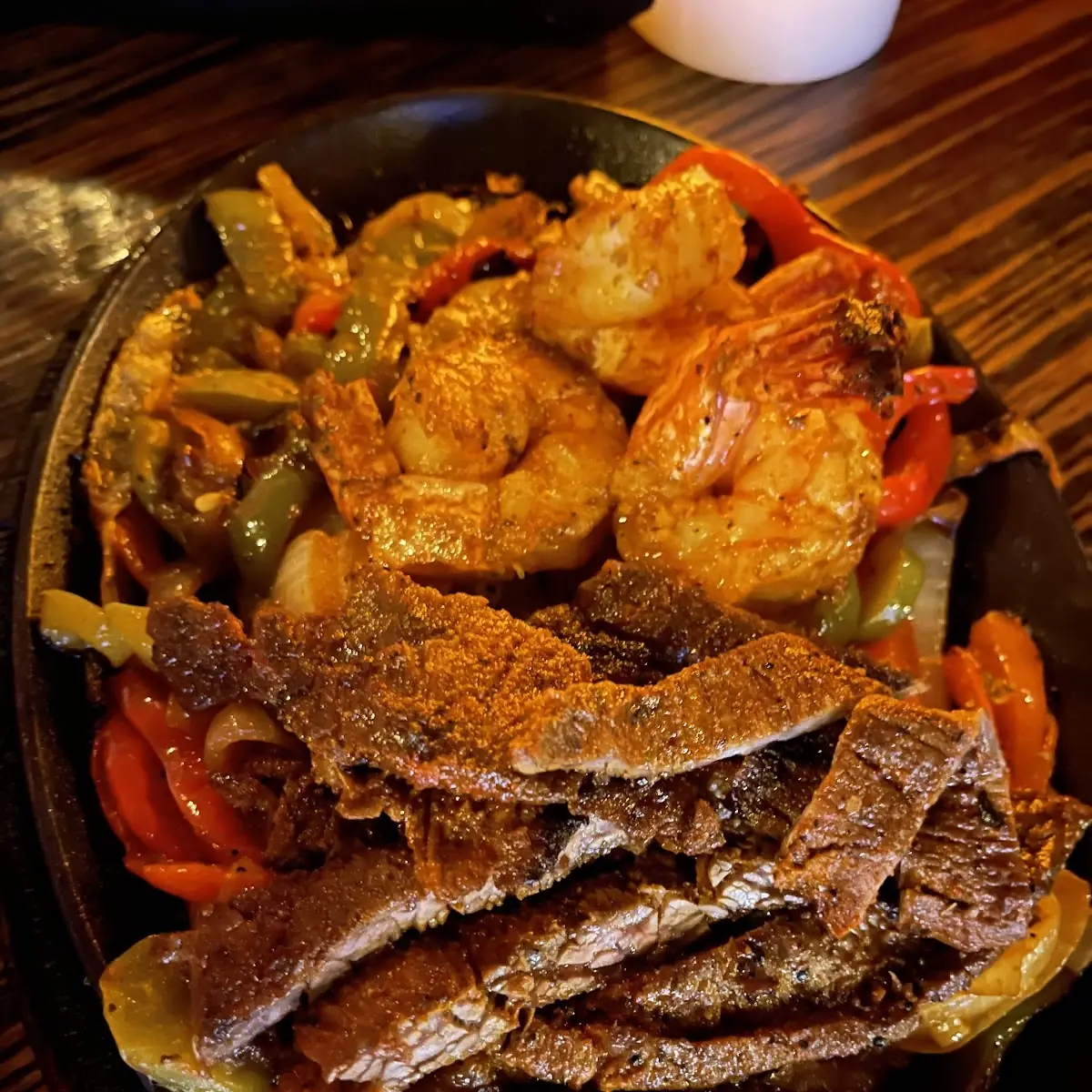 Sizzling Shrimp and Steak Fajitas