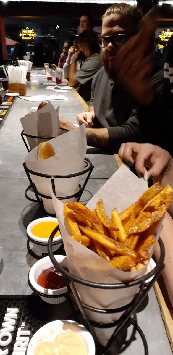 Pretzels and Fries with Cheese Dip