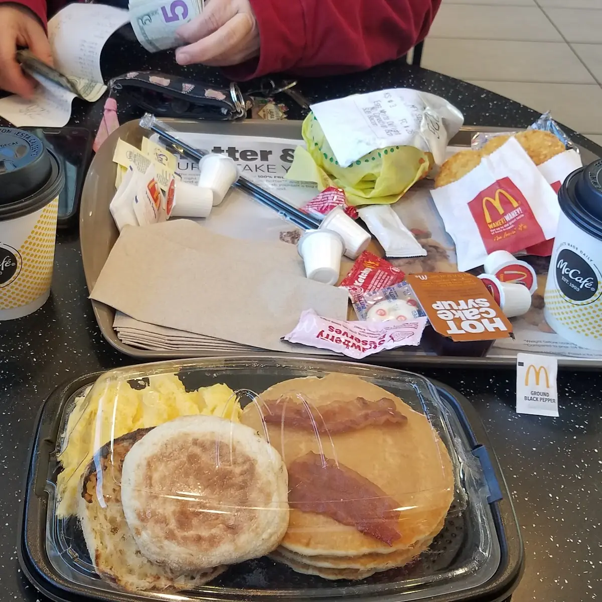Egg Mcmuffin with Hashbrowns and Coffee