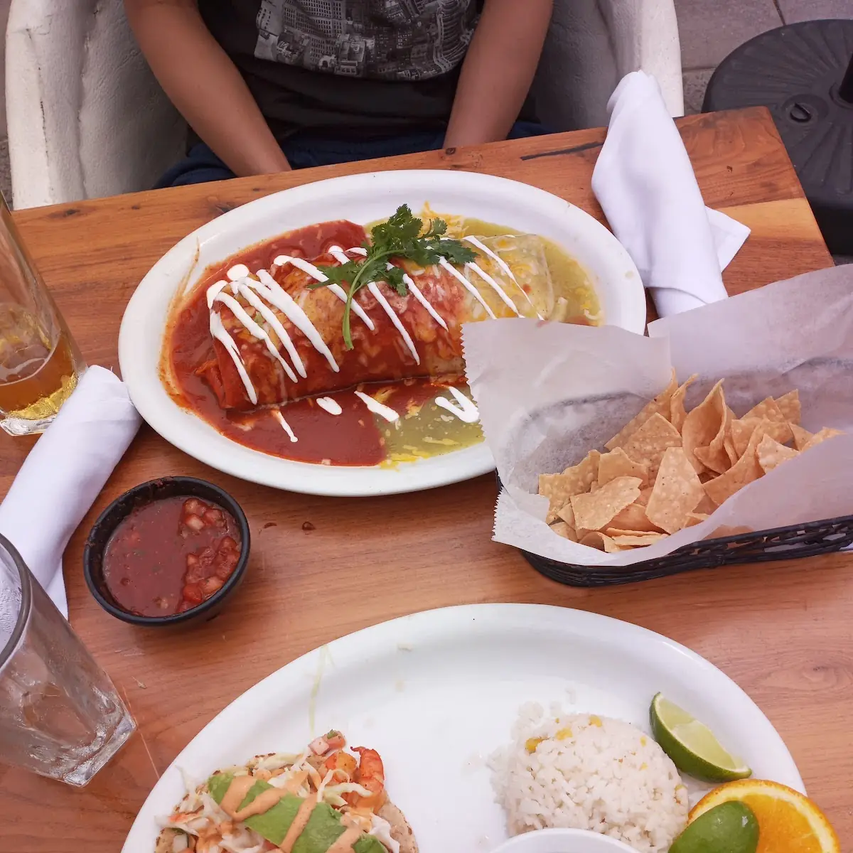 Shredded Chicken Burrito and Shrimp Tacos