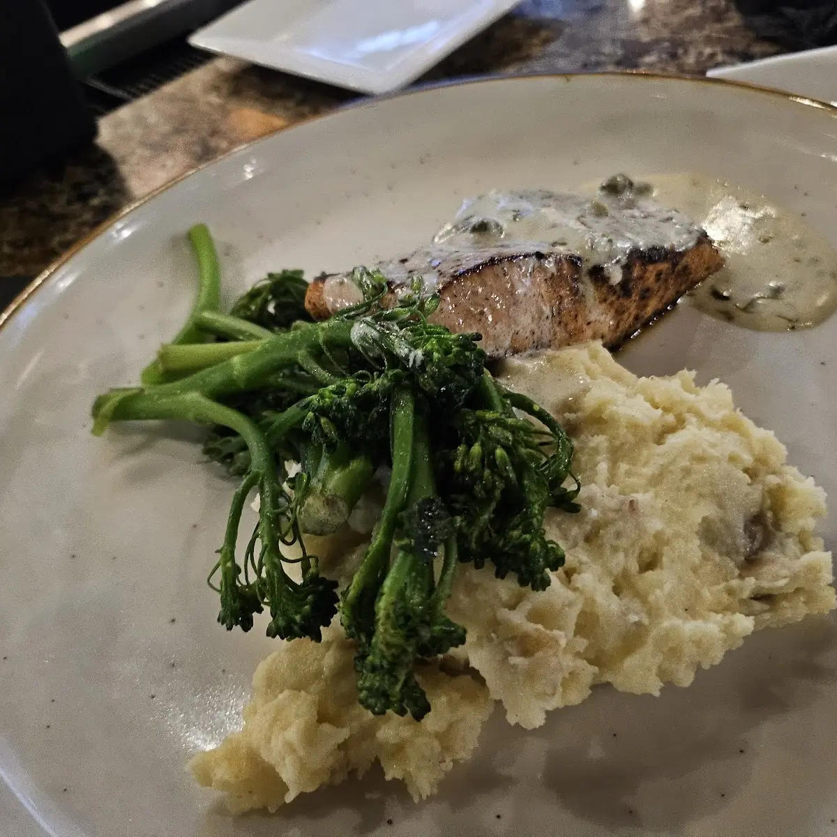 Salmon with Broccolini and Mashed Potatoes