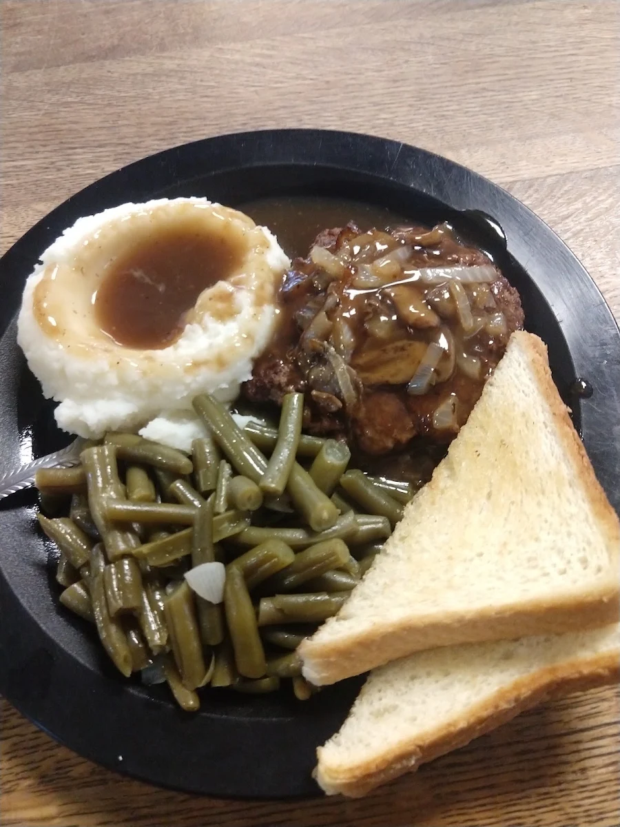 Hamburger Steak Mashed Potatoes Green Beans Toast