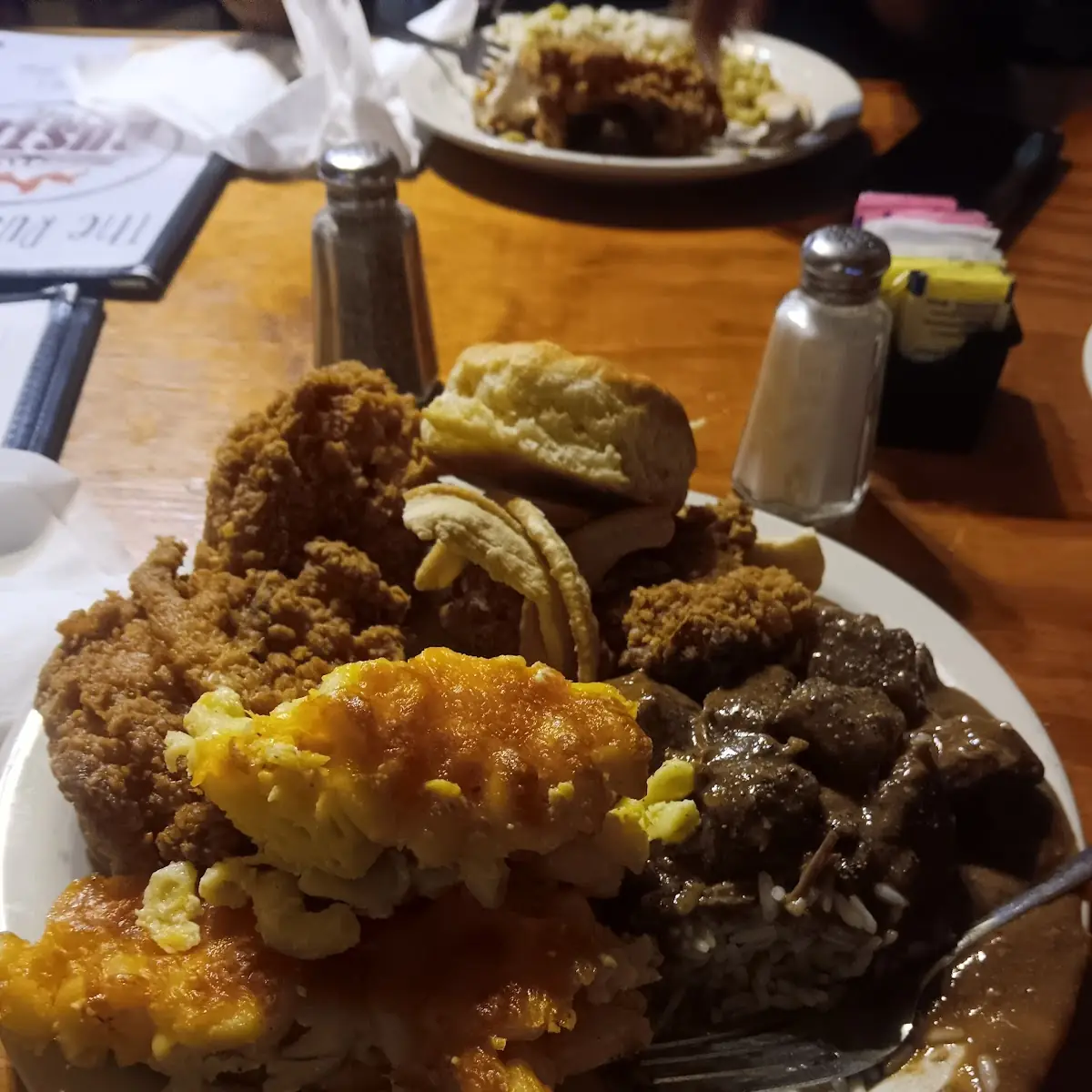 Rice Stewbeef Mac Cheese and Fat Back
