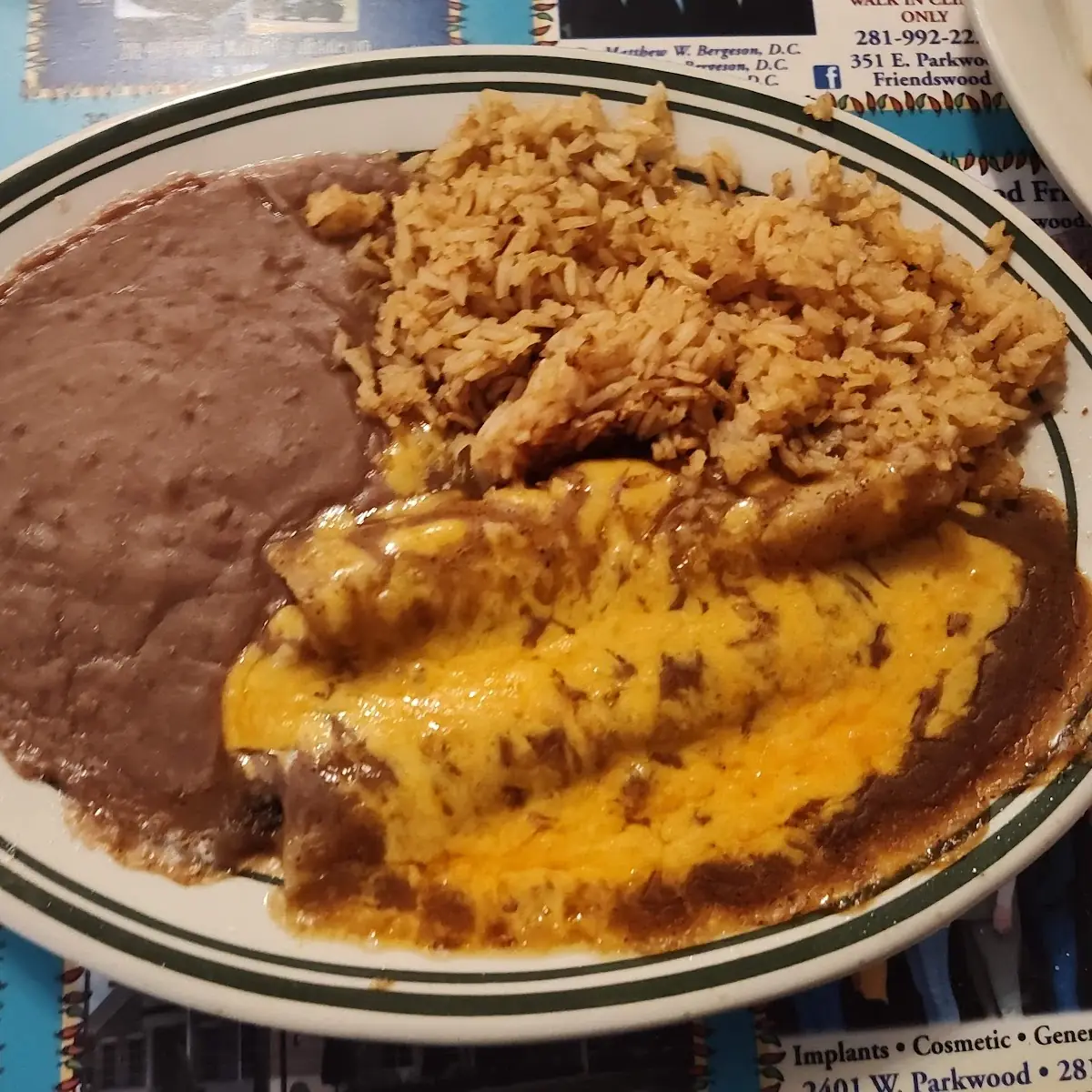 One Beef Taco Rice and Beans