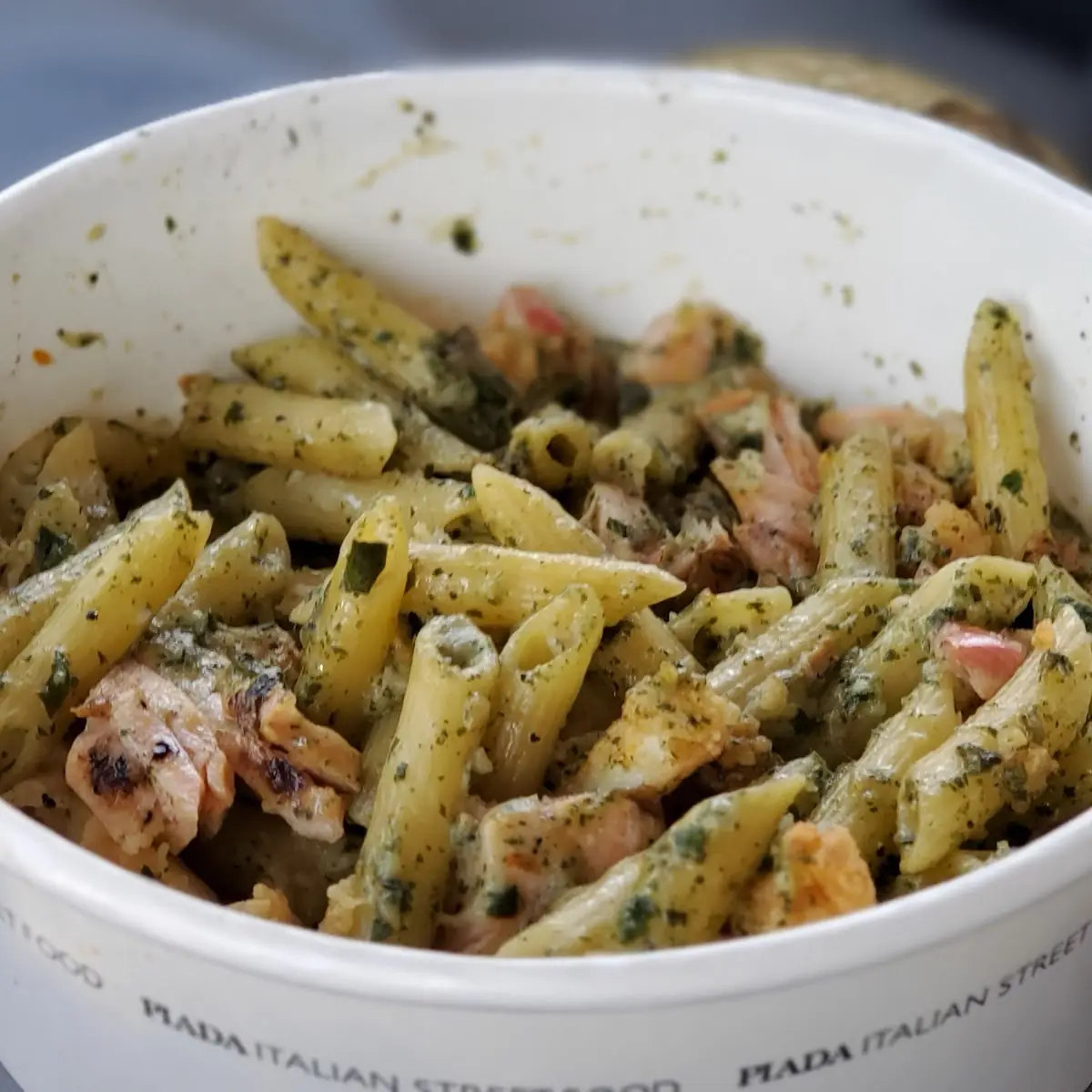 Basil Pesto Pasta with Grilled Salmon & Calamari