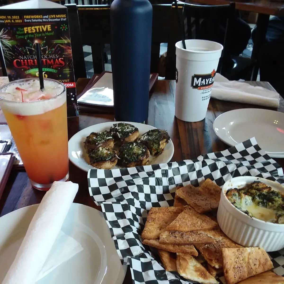 Stuffed Mushroom Appetizer and Spinach Artichoke Dip with Pita Chips