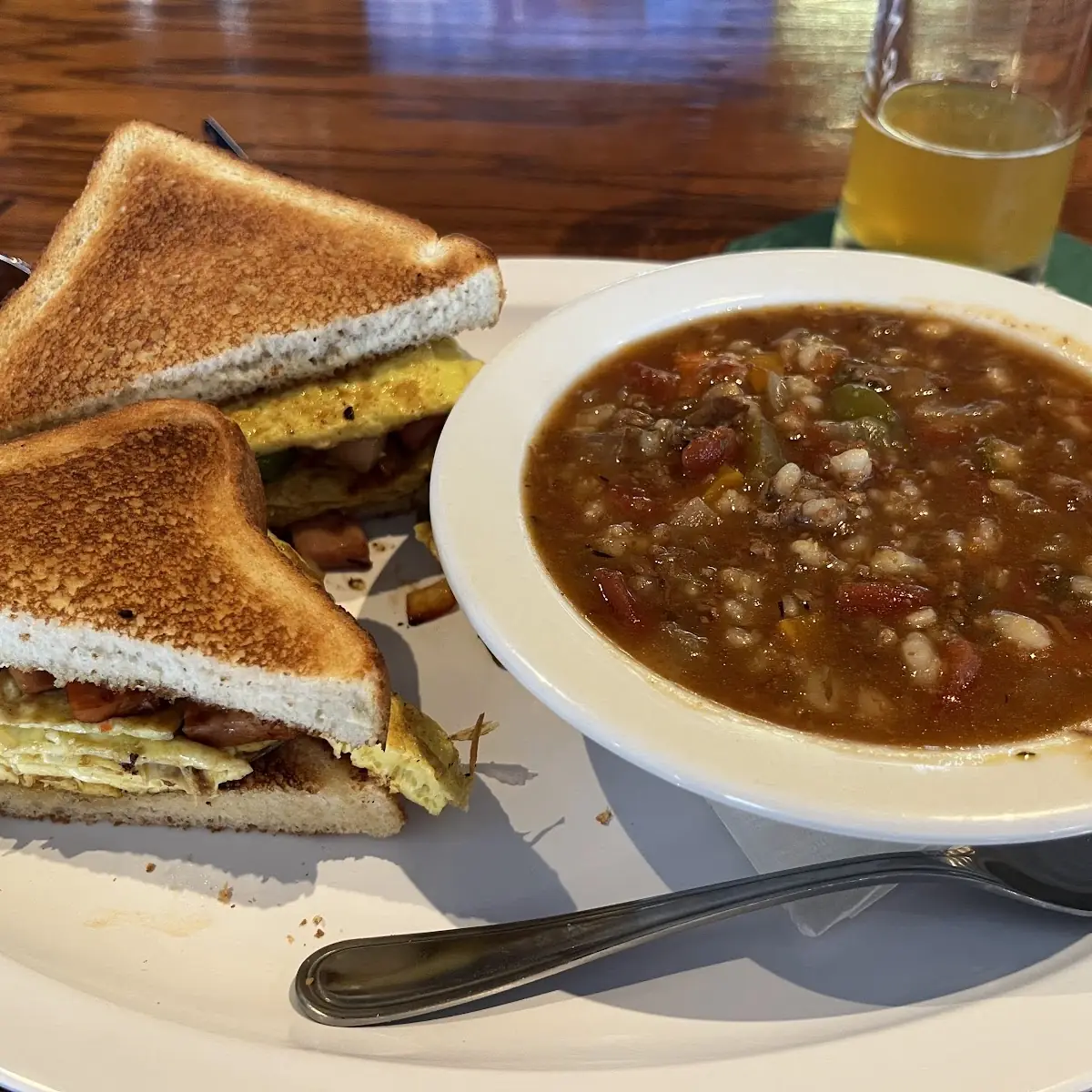 Beef Barely Soup and Sandwich