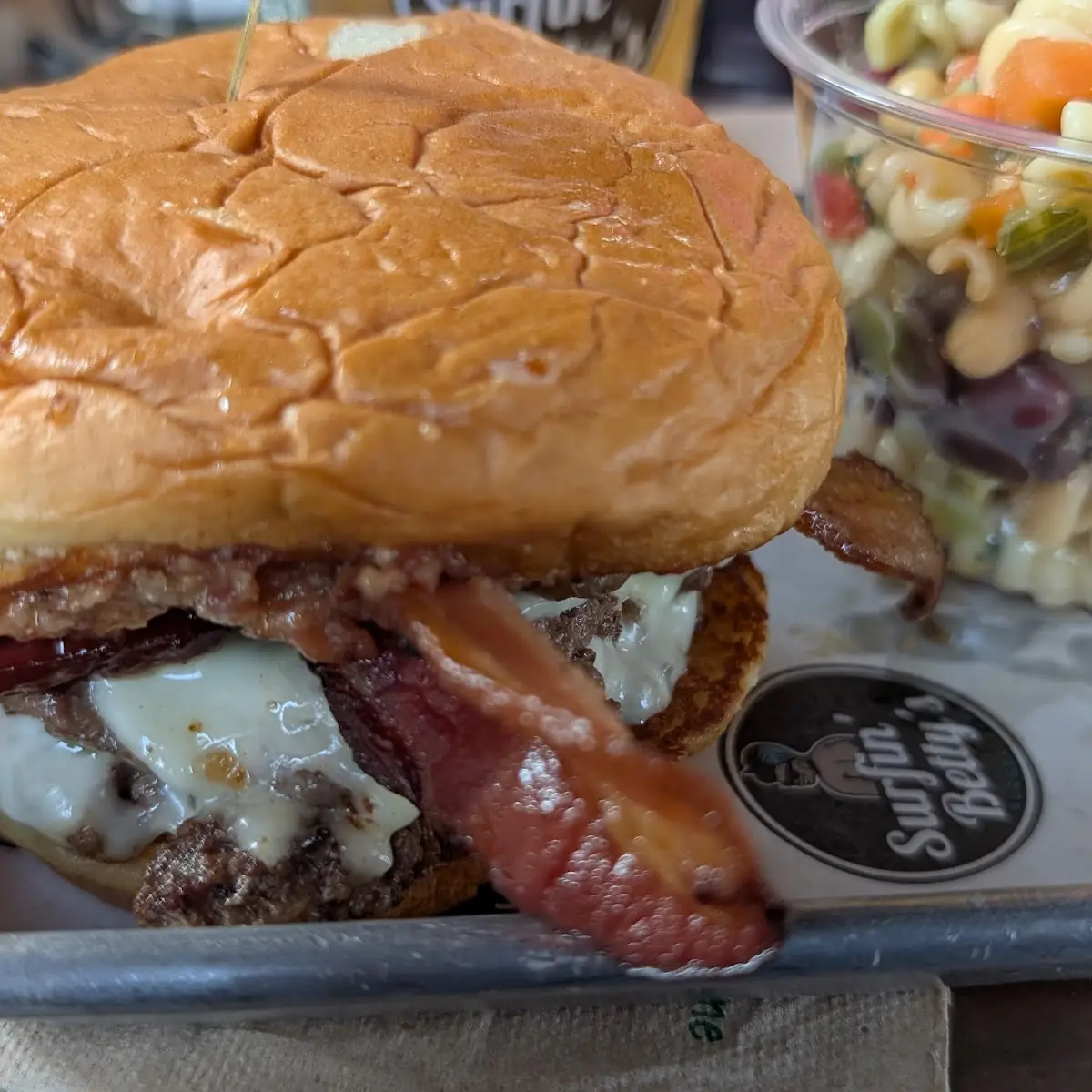 Burger and Pasta Salad
