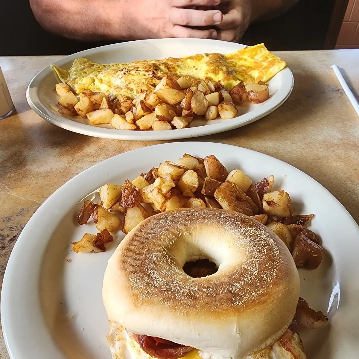 Bacon Eggs Cheese Bagel Homefries
