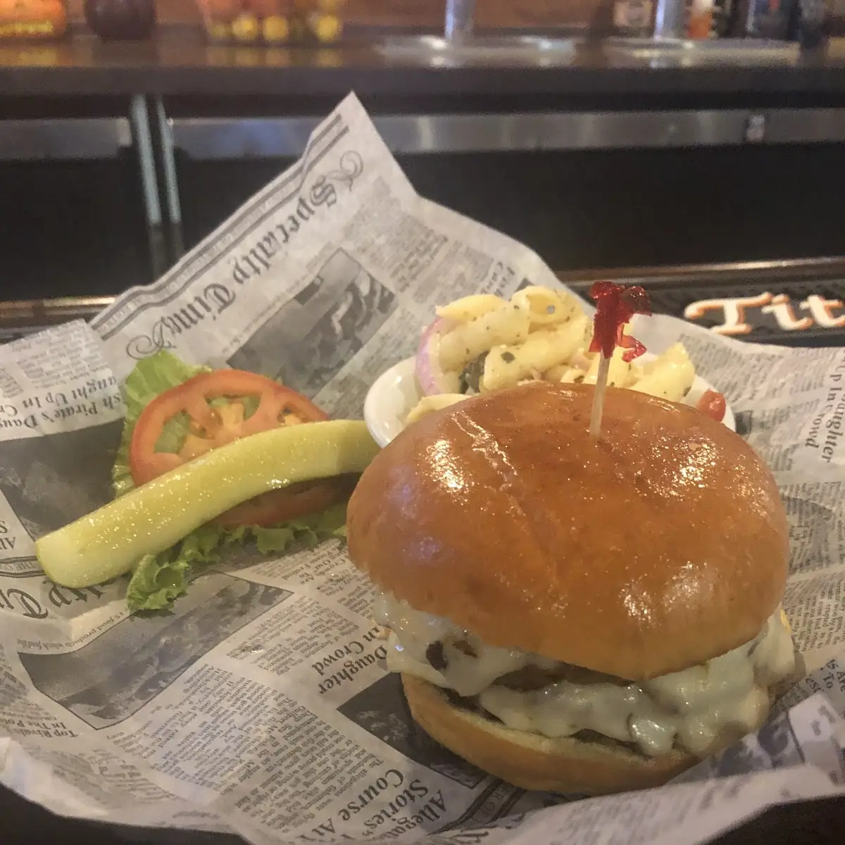 Burger and Pasta Salad