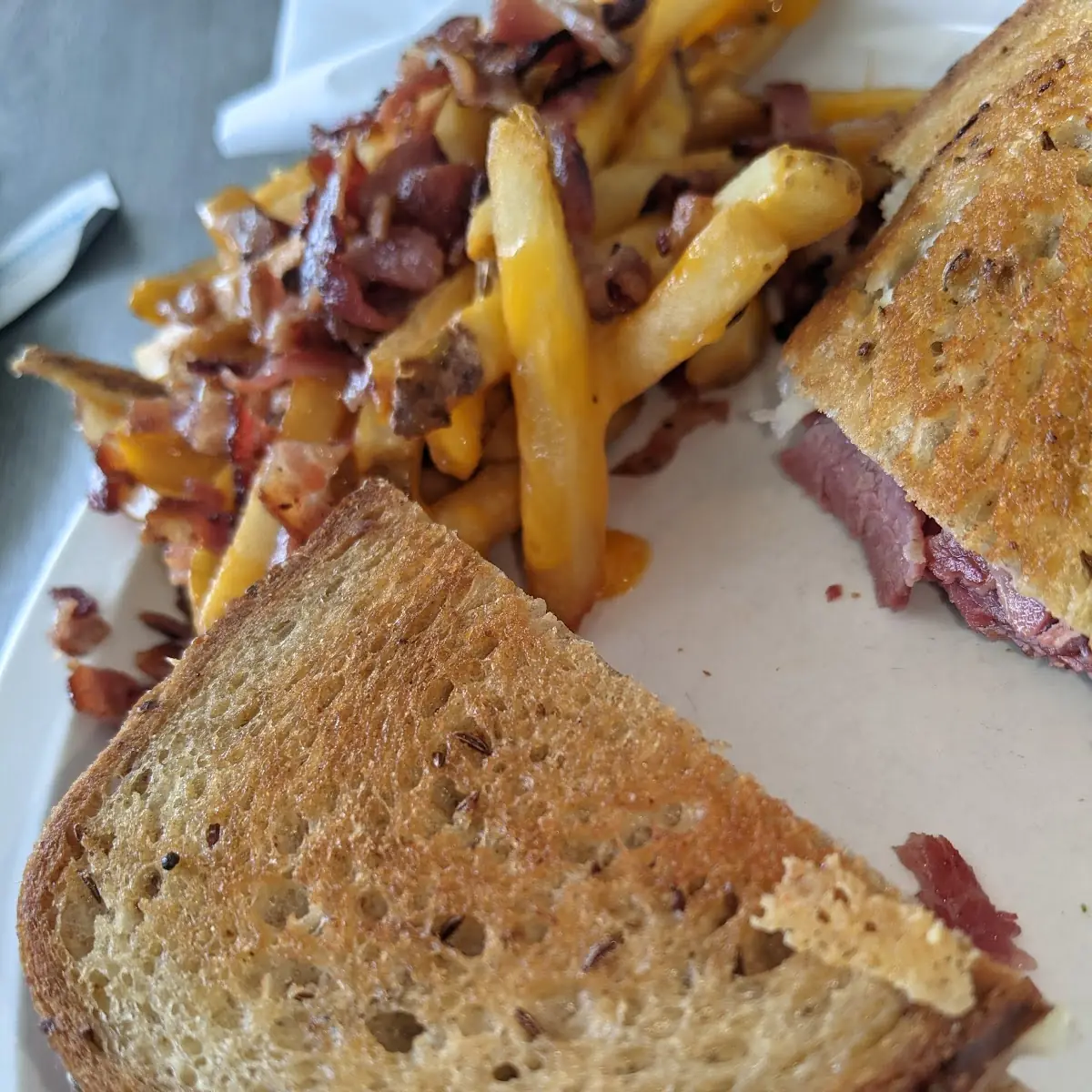 Corned Beef Sandwich and Loaded Fries