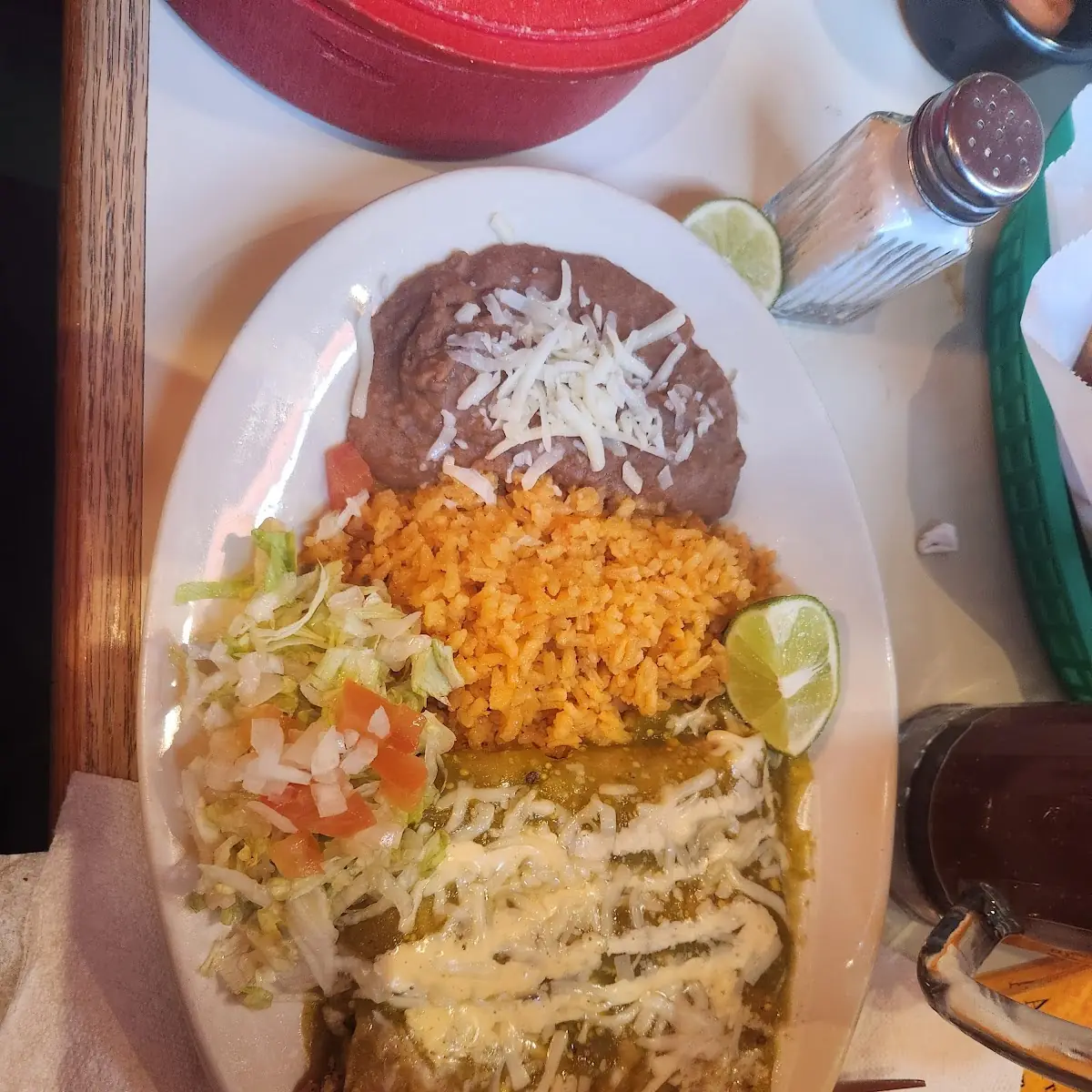 Two Cheese Enchiladas w Rice and Beans Lunch