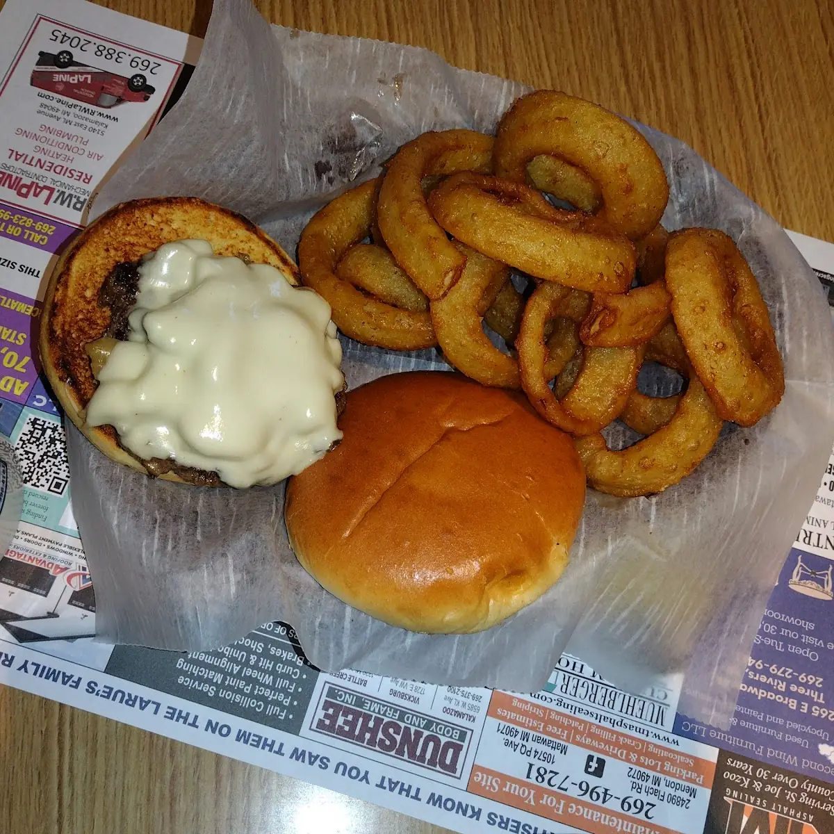 Cheese Burger and Onion Rings