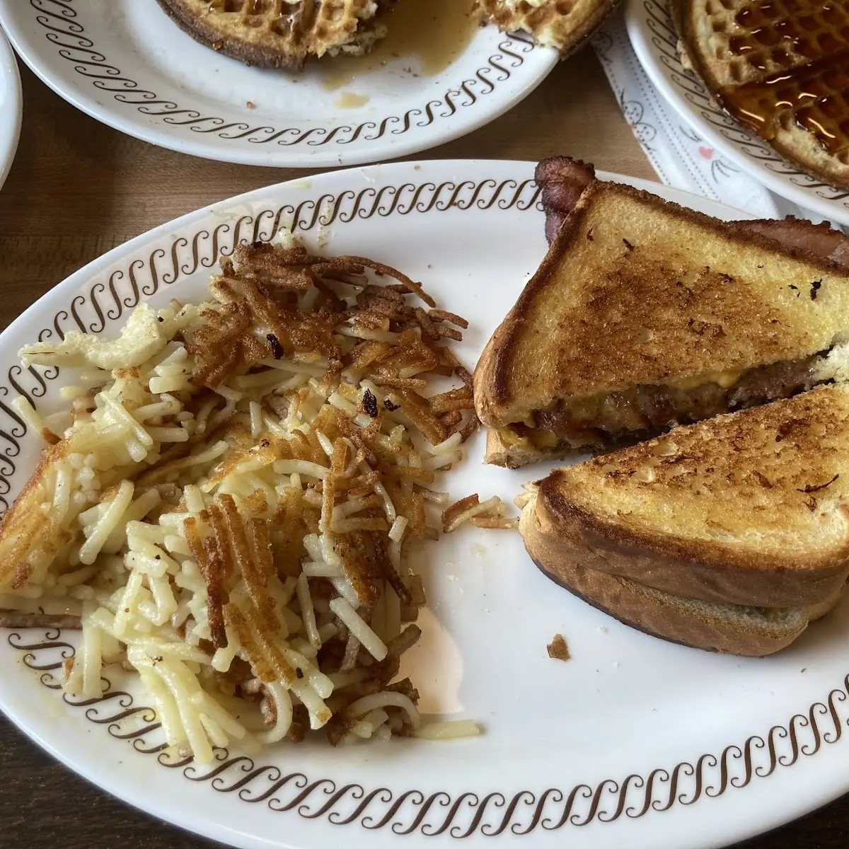 Bacon Patty Melt with Hash Browns
