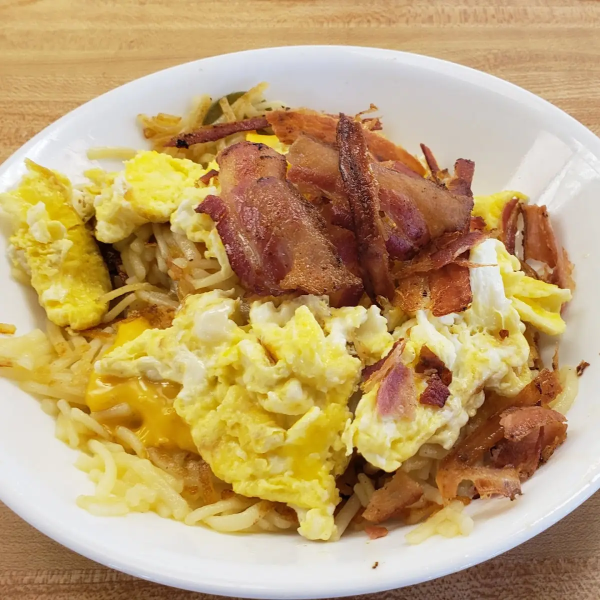 Hash Browns Scrambled Eggs Cheese Bacon Sausage Gravy