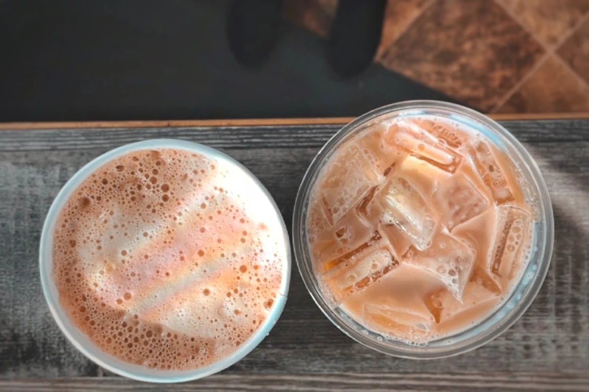 Hot Hazelnut Latte and Iced Vanilla Latte