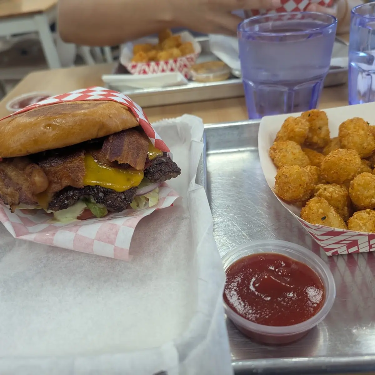 Cheese Mushroom Burger with Fried Sides