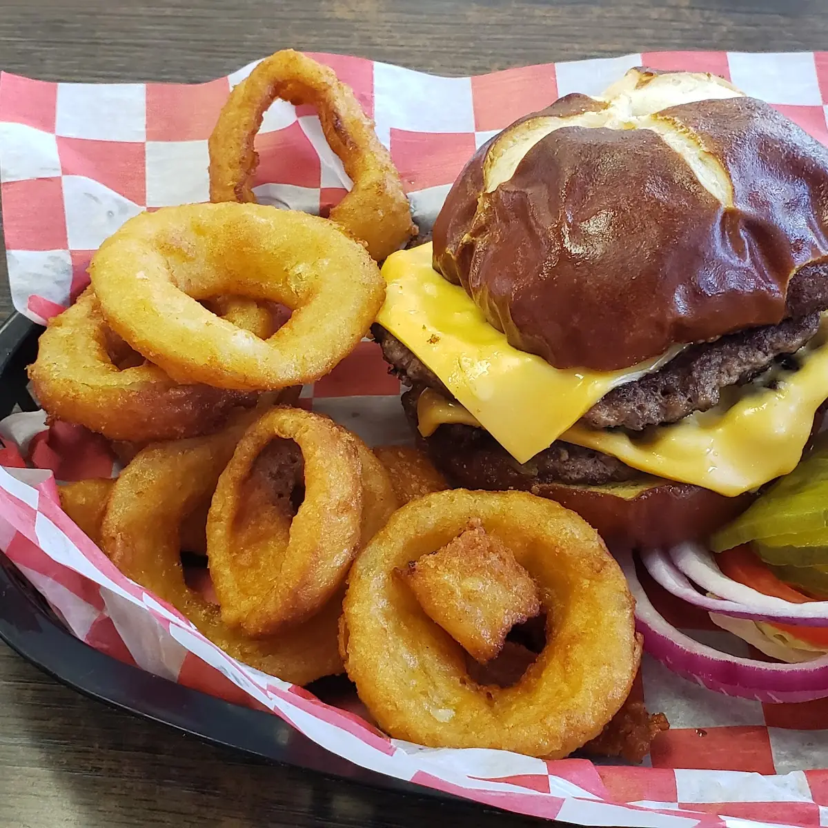 Double Cheeseburger with Onion Rings
