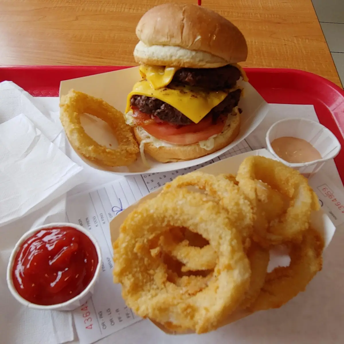 Burger with Onion Rings