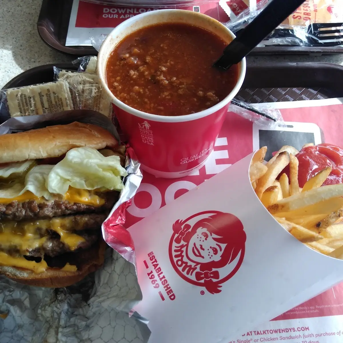 Double Cheeseburger with Fries & Chilli Beans